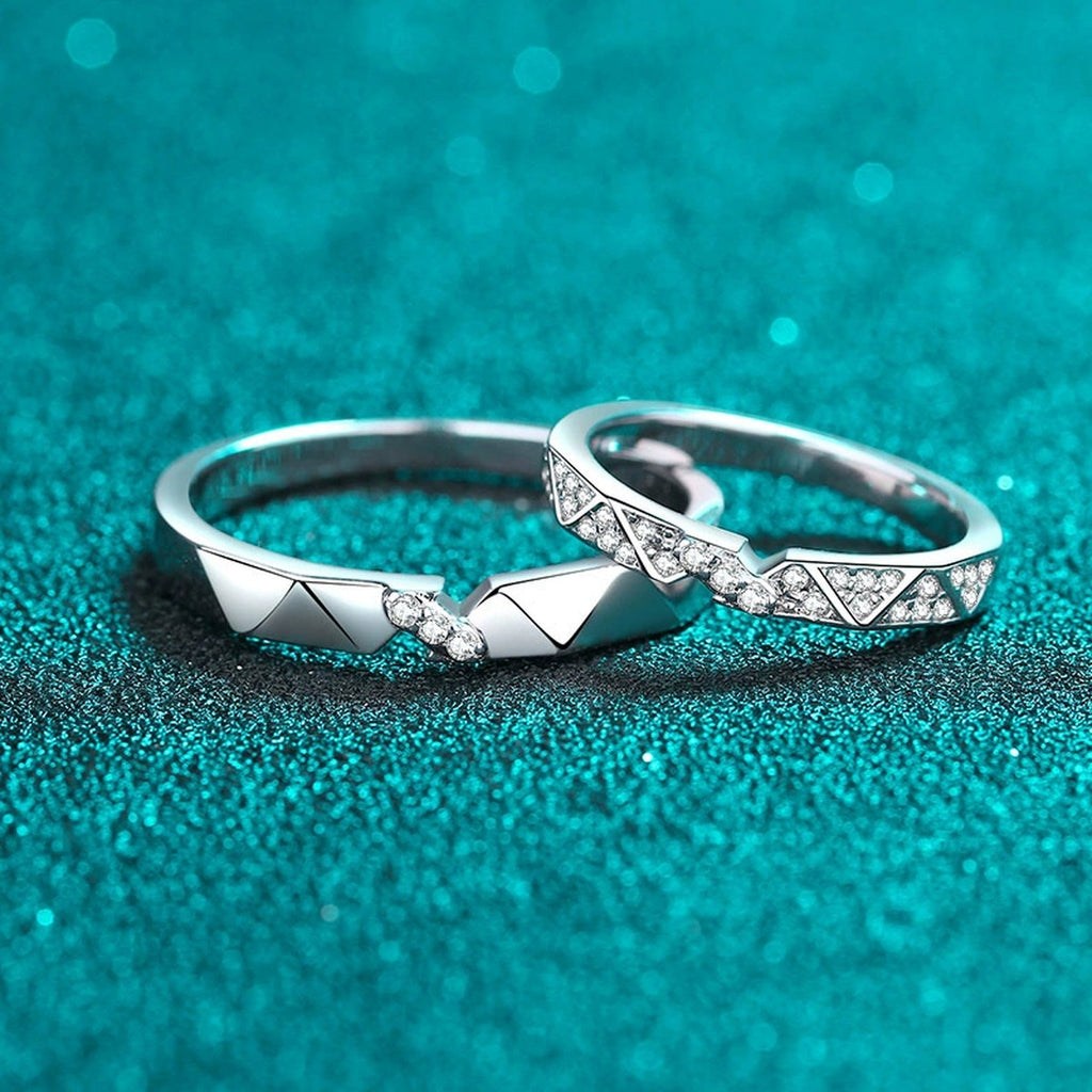 Couples Promise Ring Set product view showing moissanite setting and rhodium finish