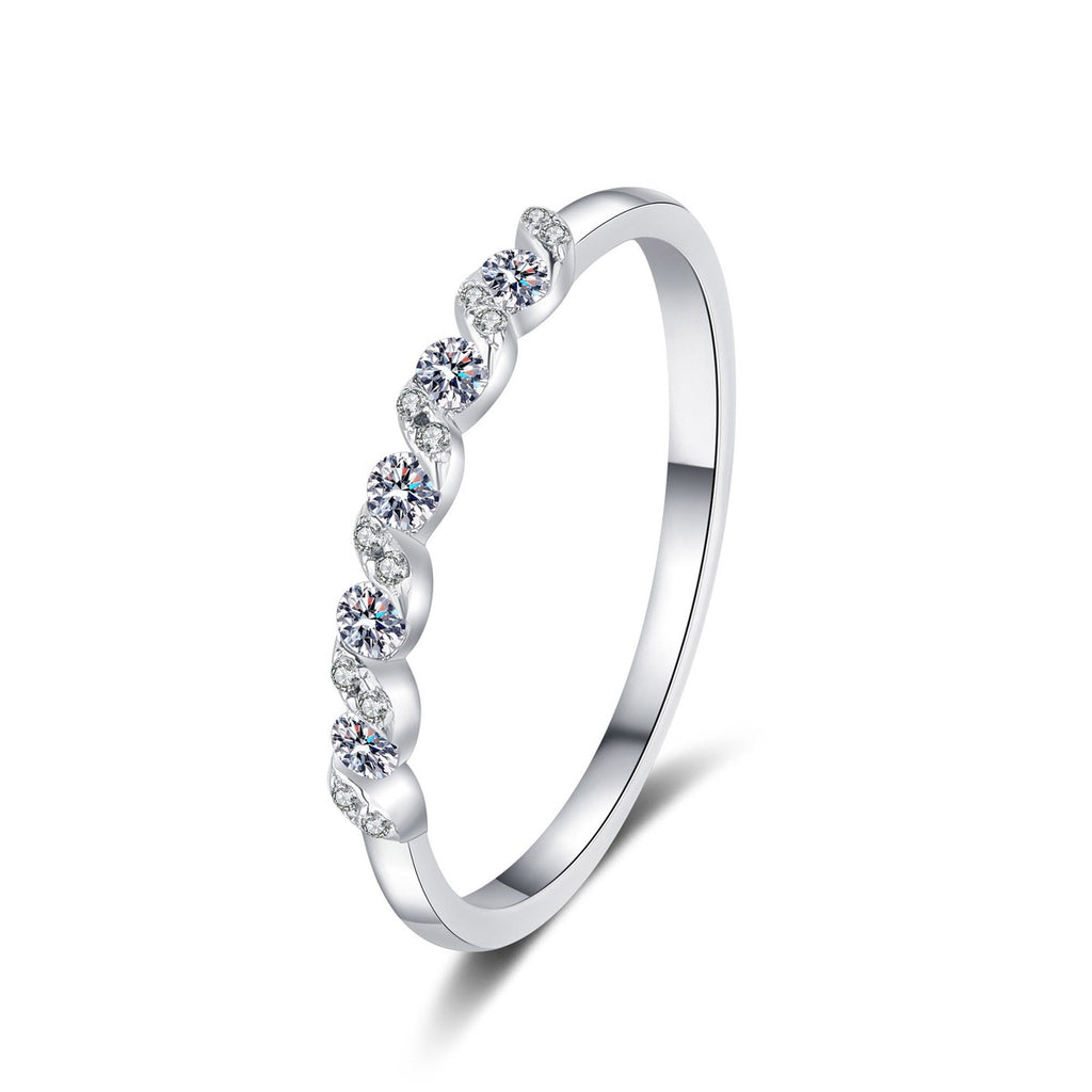 Round Moissanite Stackable Band Ring in rhodium-plated S925 sterling silver on clean white background