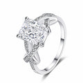 Emerald and Radiant Cut Moissanite Engagement Ring with CZ in Rhodium-Plated S925 Sterling Silver clean white background product photo showing the ring silhouette and moissanite setting