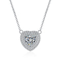 Heart Cut Moissanite Pendant Necklace with CZ in Rhodium-Plated S925 sterling silver on white background showing pendant shape and round moissanite