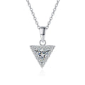 Trillion Cut Moissanite Pendant Necklace with CZ in Rhodium-Plated S925 sterling silver on white background showing pendant shape and round moissanite
