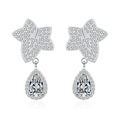 Star and Pear Moissanite Stud Dangle Earrings with CZ in Rhodium-Plated S925 sterling silver white background product photo showing the pair, stone shape, and stud dangle earrings silhouette