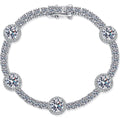 Halo Station Moissanite Bracelet in Rhodium-Plated S925 sterling silver white background product photo showing bracelet shape and moissanite setting