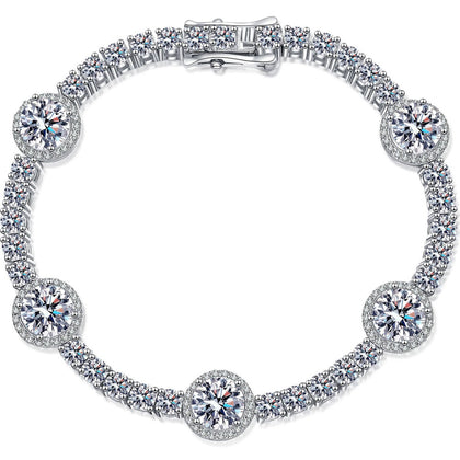 Halo Station Moissanite Bracelet in Rhodium-Plated S925 sterling silver white background product photo showing bracelet shape and moissanite setting