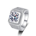 Round Moissanite Statement Ring with CZ in rhodium-plated S925 sterling silver on clean white background