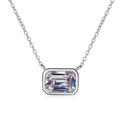 Emerald Cut Solitaire Moissanite Necklace in Rhodium-Plated S925 sterling silver white background product photo showing emerald cut solitaire pendant with a clean rectangular frame