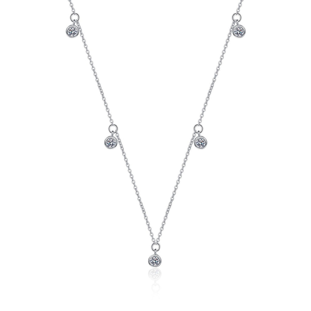 Bead Charm Moissanite Pendant Necklace in Rhodium-Plated S925 sterling silver white background product photo showing minimal bead charm pendant with a small round moissanite accent