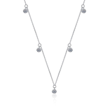 Bead Charm Moissanite Pendant Necklace in Rhodium-Plated S925 sterling silver white background product photo showing minimal bead charm pendant with a small round moissanite accent