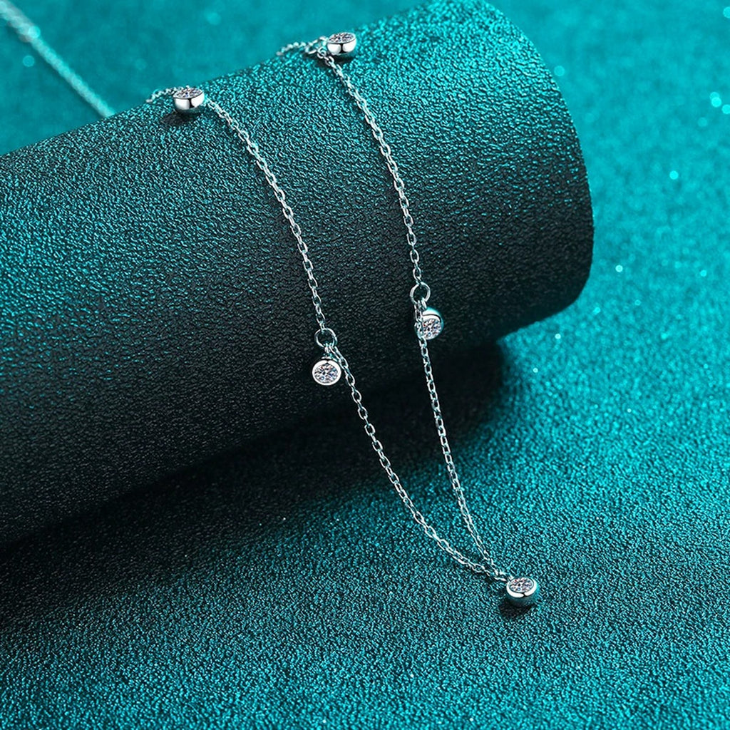Bead Charm Moissanite Pendant Necklace in Rhodium-Plated S925 sterling silver close-up product scene showing pendant setting