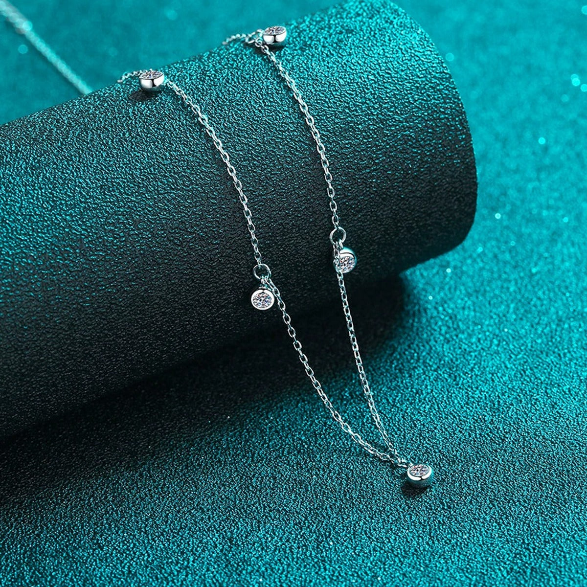 Bead Charm Moissanite Pendant Necklace in Rhodium-Plated S925 sterling silver close-up product scene showing pendant setting