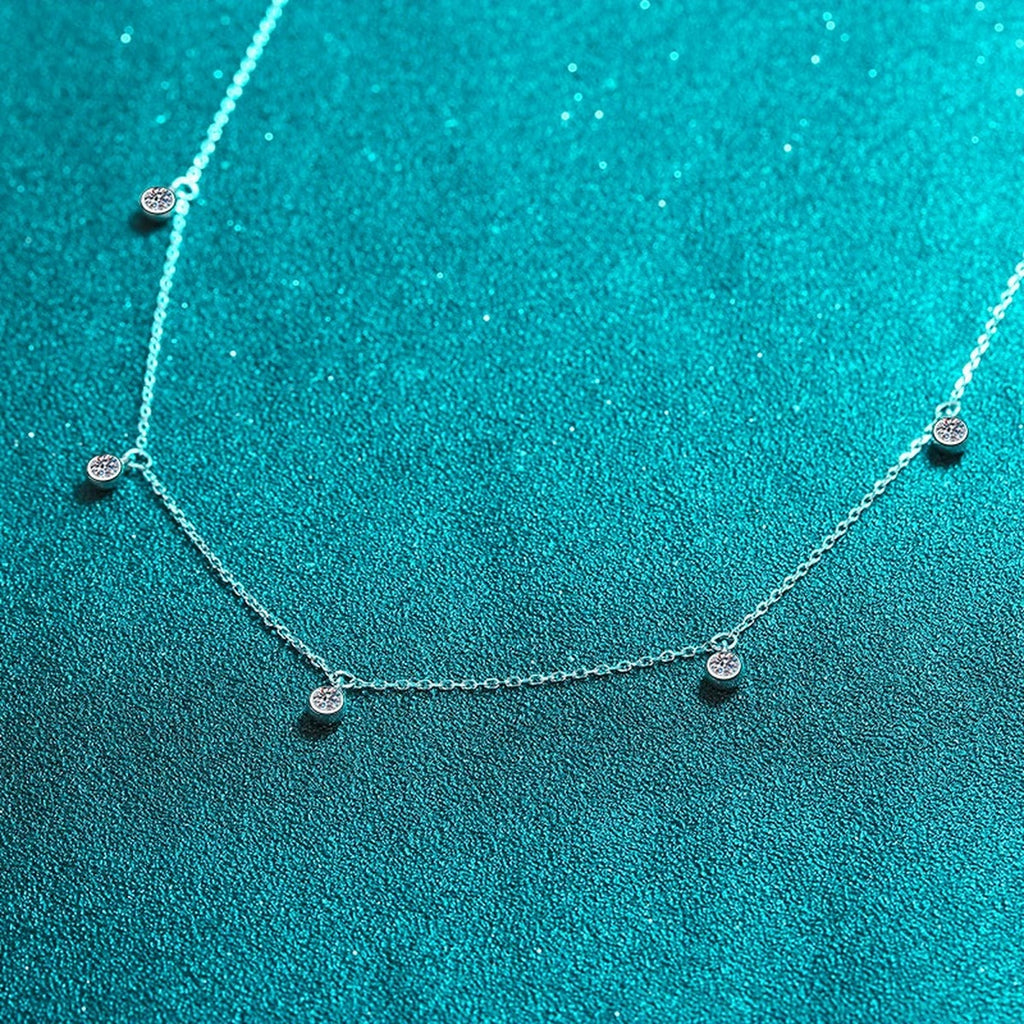 Bead Charm Moissanite Pendant Necklace in Rhodium-Plated S925 sterling silver angled product detail view