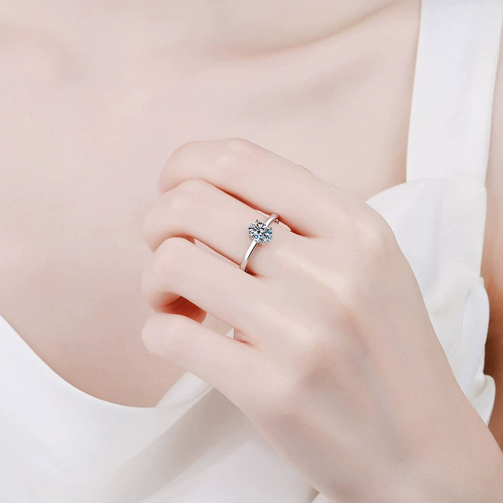 Oval Cut Moissanite Ring worn on hand to show scale and ring profile