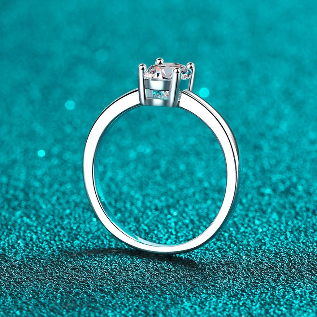Oval Cut Moissanite Ring product view showing moissanite setting and rhodium finish