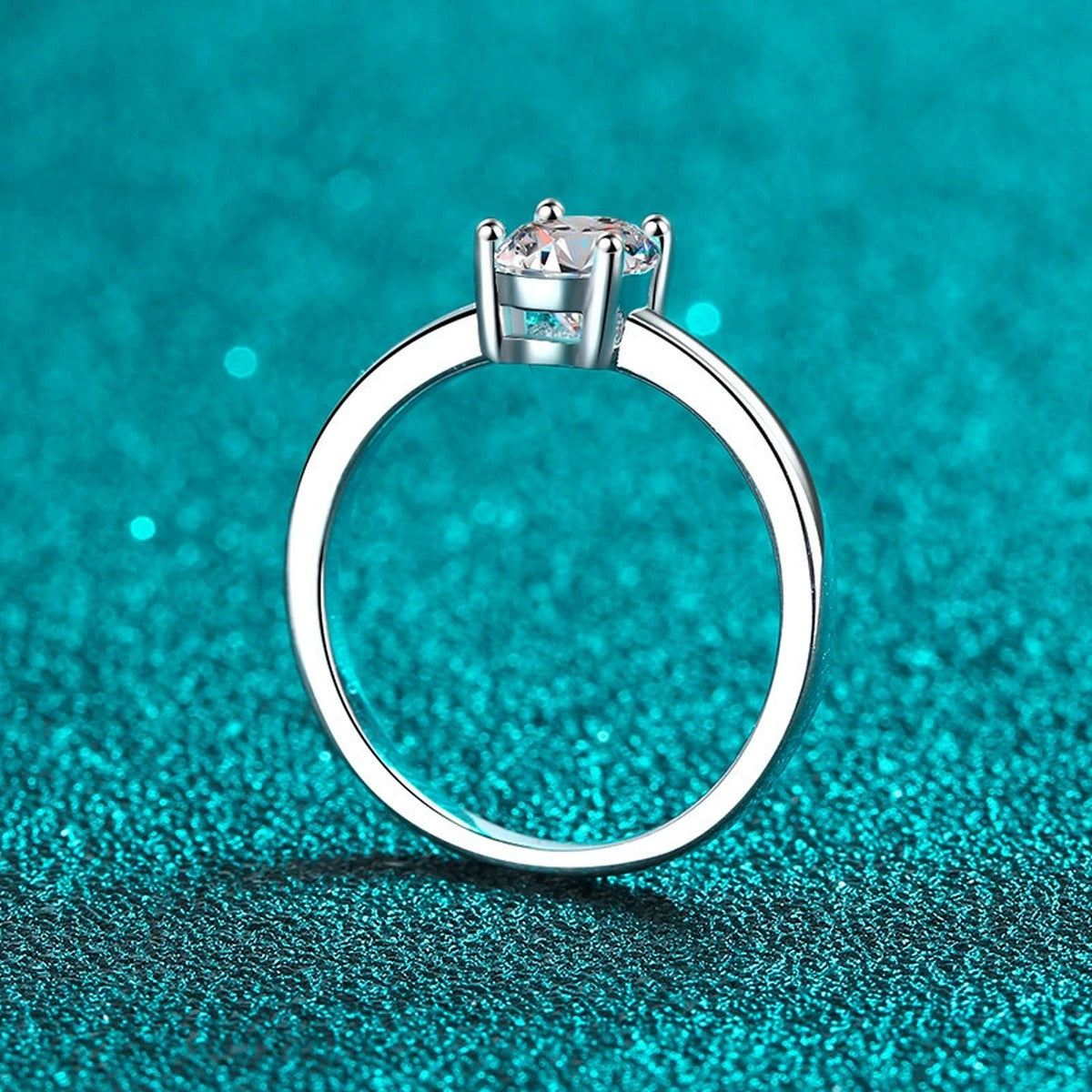 Oval Cut Moissanite Ring product view showing moissanite setting and rhodium finish