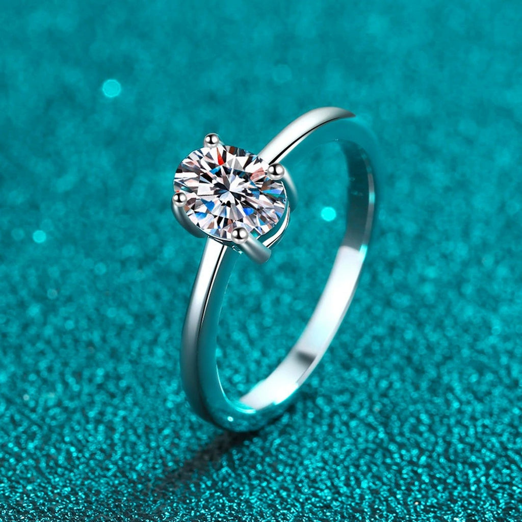 Oval Cut Moissanite Ring product view showing moissanite setting and rhodium finish