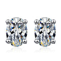 Oval Moissanite Stud Earrings in Rhodium-Plated S925 sterling silver white background product photo showing the pair, stone shape, and stud earrings silhouette