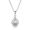 Teardrop Moissanite Pendant Necklace with CZ in Rhodium-Plated S925 sterling silver white background product photo showing teardrop pendant with a round moissanite and CZ outline