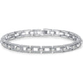 Emerald and Round Moissanite Tennis Bracelet in Rhodium-Plated S925 sterling silver white background product photo showing bracelet shape and moissanite setting