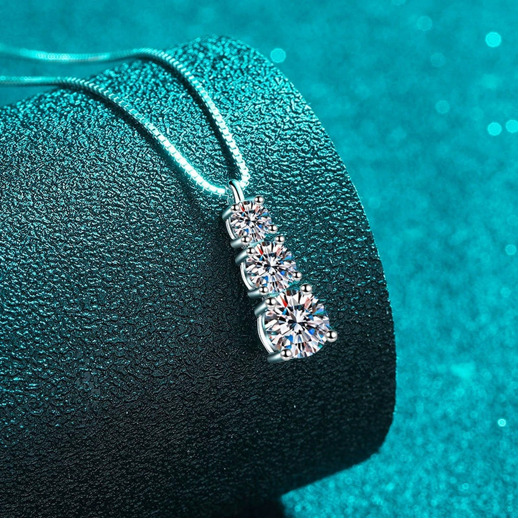 Graduated Moissanite Pendant Necklace in Rhodium-Plated S925 sterling silver angled product detail view