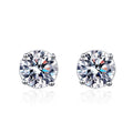 Round Moissanite Screw Back Stud Earrings in Rhodium-Plated S925 sterling silver white background product photo showing the pair, stone shape, and stud earrings silhouette