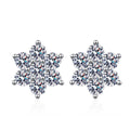 Starburst Cluster Moissanite Stud Earrings in Rhodium-Plated S925 sterling silver white background product photo showing the pair, stone shape, and stud earrings silhouette