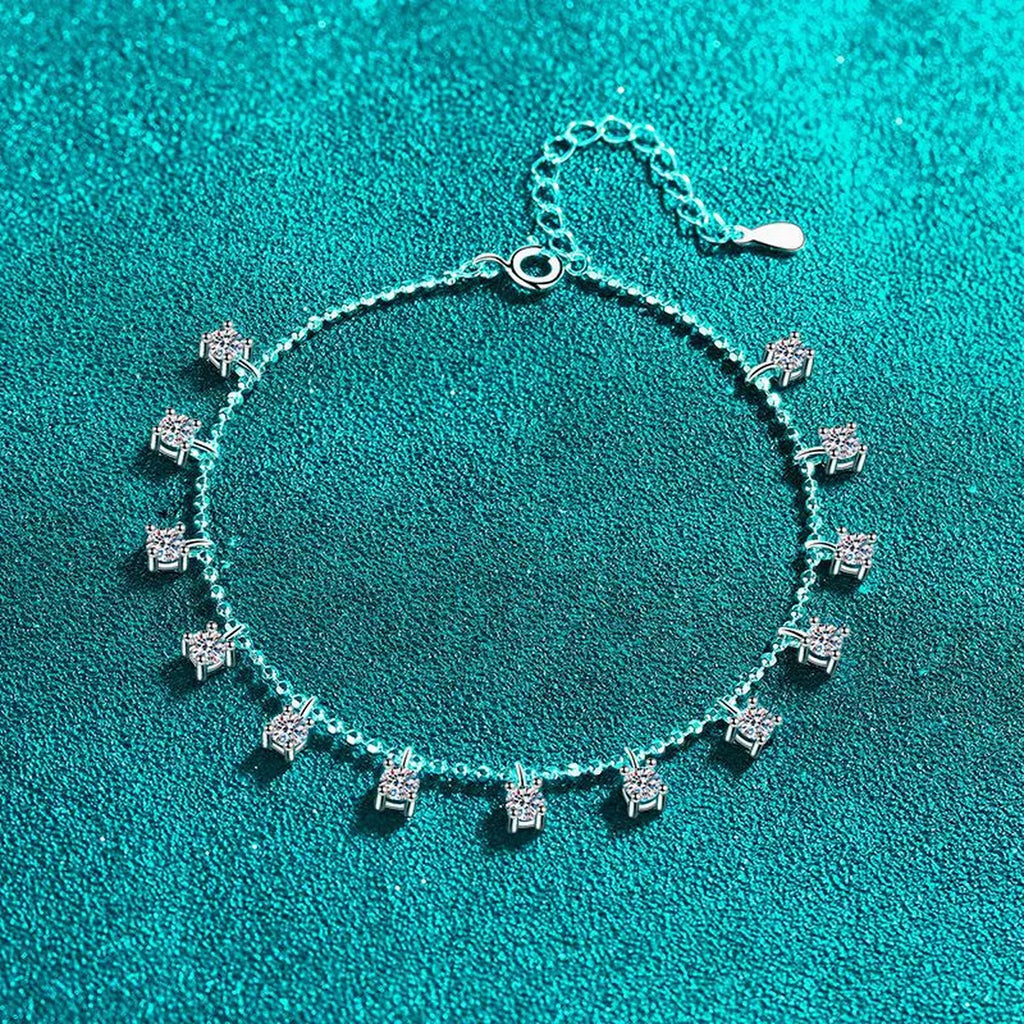 Moissanite Charm Station Bracelet in Rhodium-Plated S925 sterling silver styled product scene showing stone sparkle and chain detail