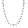 Multi-Stone Moissanite Charm Necklace in Rhodium-Plated S925 sterling silver white background product photo showing curved charm necklace with many round moissanite stones