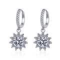 Starburst Moissanite Hoop Dangle Earrings with CZ in Rhodium-Plated S925 sterling silver white background product photo showing the pair, stone shape, and hoop dangle earrings silhouette