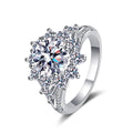 Round Moissanite Ring with CZ in rhodium-plated S925 sterling silver on clean white background