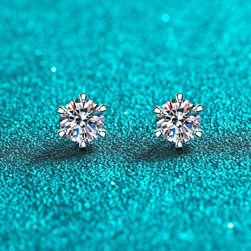 Classic Round Moissanite Stud Earrings in Rhodium-Plated S925 sterling silver product scene view showing side profile