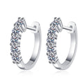 Pave Moissanite Hoop Earrings in Rhodium-Plated S925 sterling silver white background product photo showing the pair, stone shape, and hoop earrings silhouette