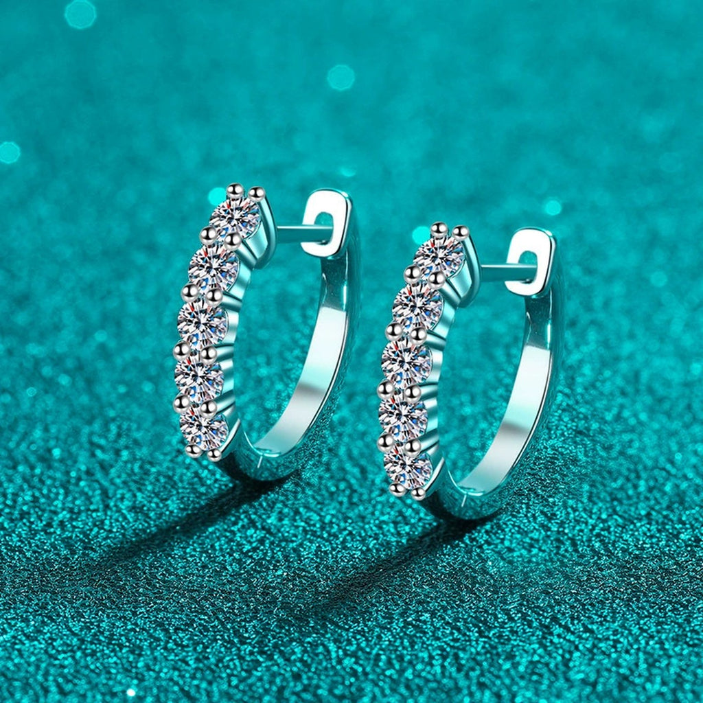 Pave Moissanite Hoop Earrings in Rhodium-Plated S925 sterling silver product scene view showing front sparkle