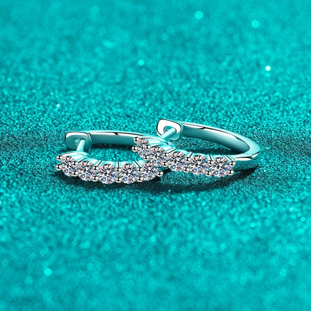 Pave Moissanite Hoop Earrings in Rhodium-Plated S925 sterling silver product scene view showing side profile