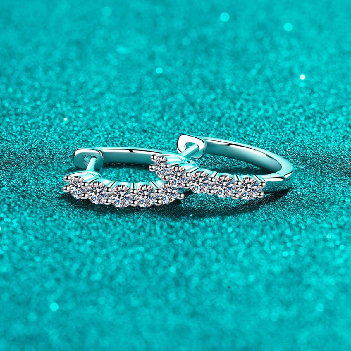 Pave Moissanite Hoop Earrings in Rhodium-Plated S925 sterling silver product scene view showing side profile