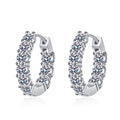 Split Pave Moissanite Hoop Earrings in Rhodium-Plated S925 sterling silver white background product photo showing the pair, stone shape, and hoop earrings silhouette