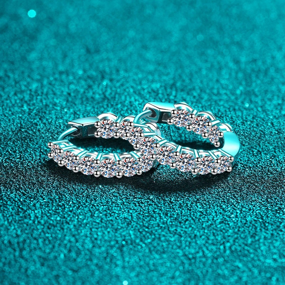 Split Pave Moissanite Hoop Earrings in Rhodium-Plated S925 sterling silver product scene view showing side profile
