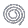 Tennis Moissanite Necklace in Rhodium-Plated S925 sterling silver white background product photo showing continuous tennis necklace with round moissanite stones and length options