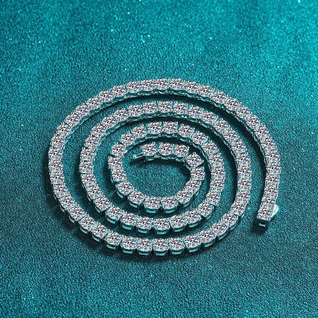 Tennis Moissanite Necklace in Rhodium-Plated S925 sterling silver close-up product scene showing pendant setting