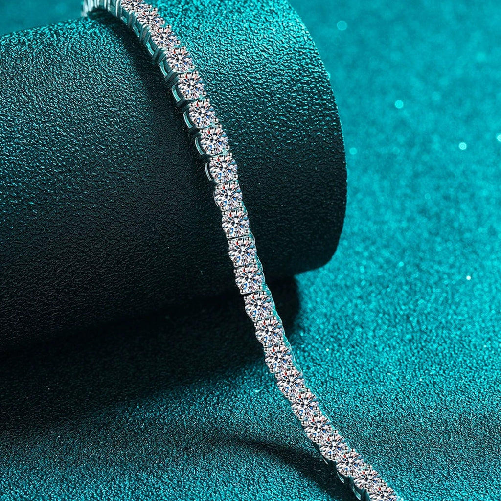 Tennis Moissanite Necklace in Rhodium-Plated S925 sterling silver angled product detail view