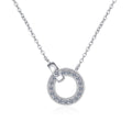 Circle Lock Moissanite Pendant Necklace in Rhodium-Plated S925 sterling silver white background product photo showing round lock-inspired pendant with small moissanite stones