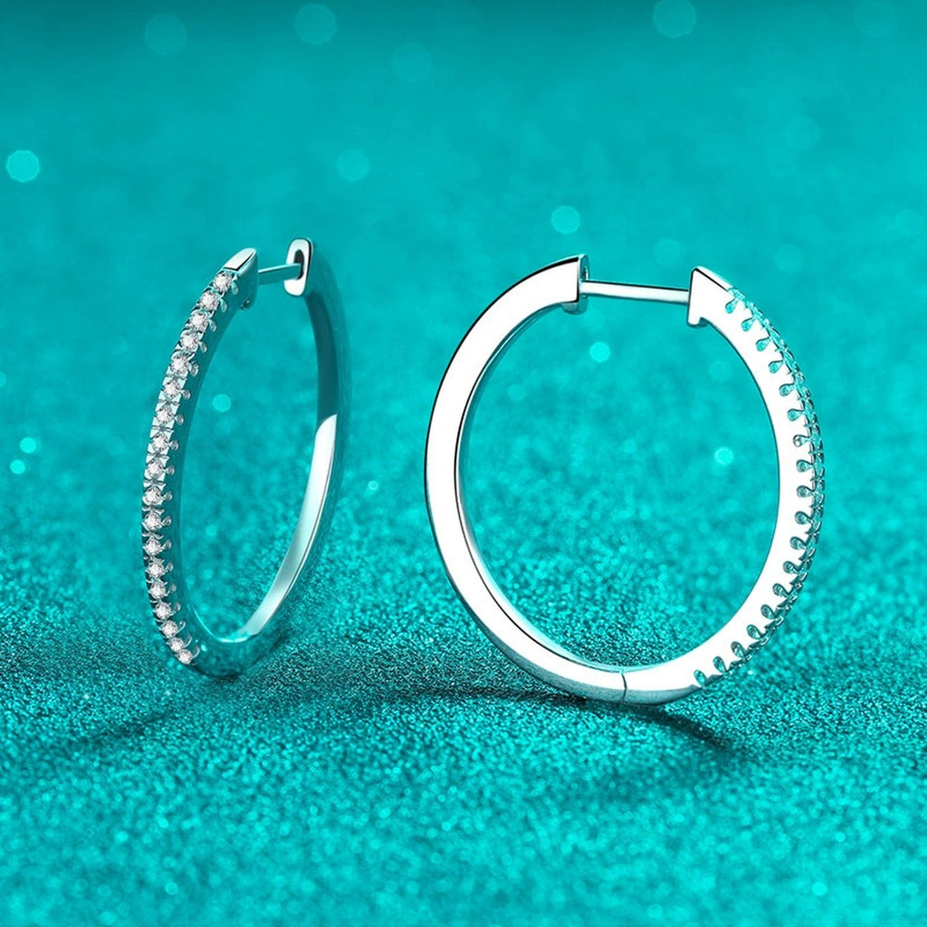 Slim Pave Moissanite Hoop Earrings in Rhodium-Plated S925 sterling silver product scene view showing side profile