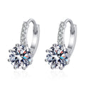 Round Moissanite Hoop Drop Earrings with CZ in Rhodium-Plated S925 sterling silver white background product photo showing the pair, stone shape, and hoop drop earrings silhouette