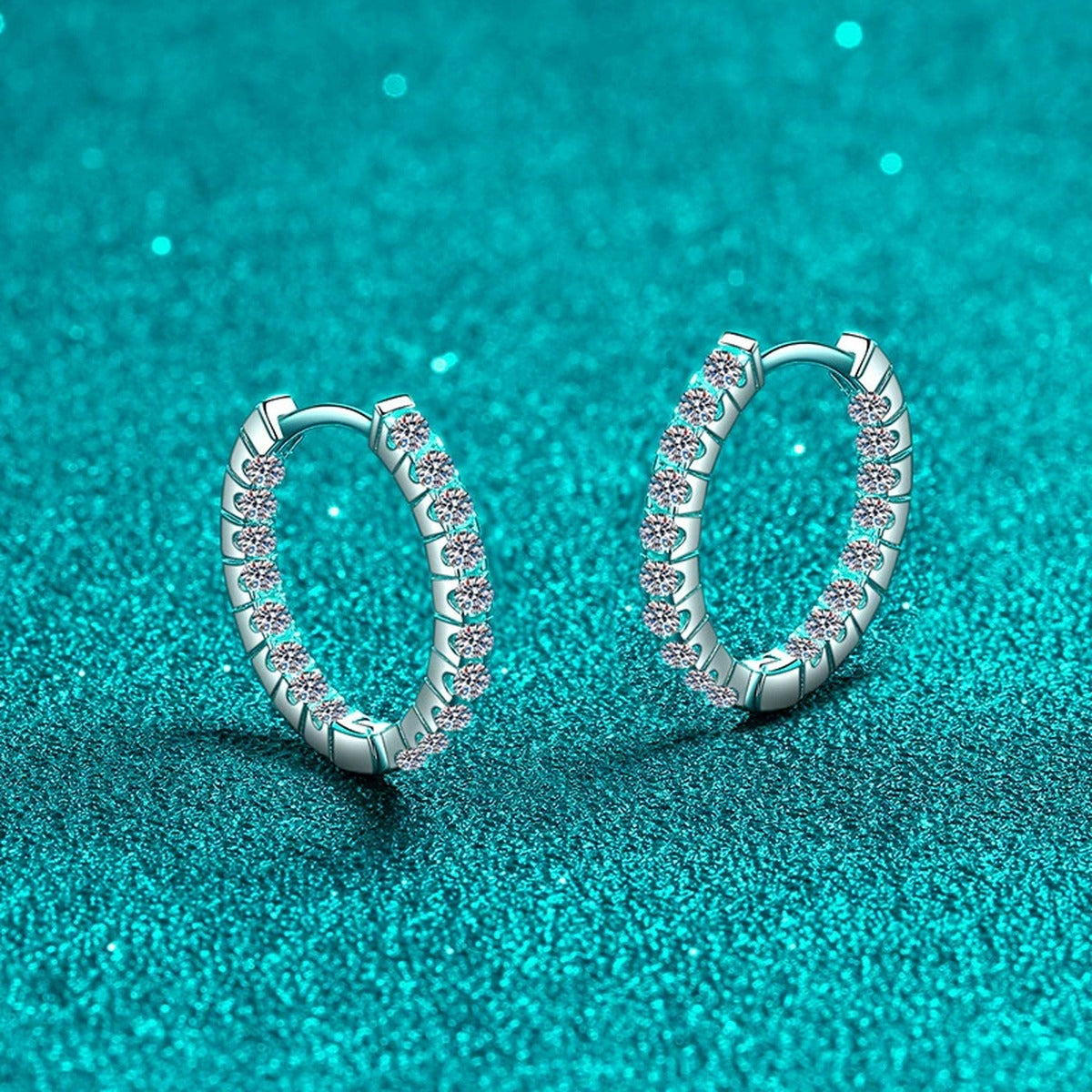 Pave Moissanite Hoop Earrings in Rhodium-Plated S925 sterling silver product scene view showing side profile
