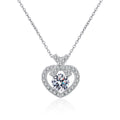 Heart Moissanite Pendant Necklace with CZ in Rhodium-Plated S925 sterling silver white background product photo showing heart-shaped pendant with a round moissanite center and CZ accents