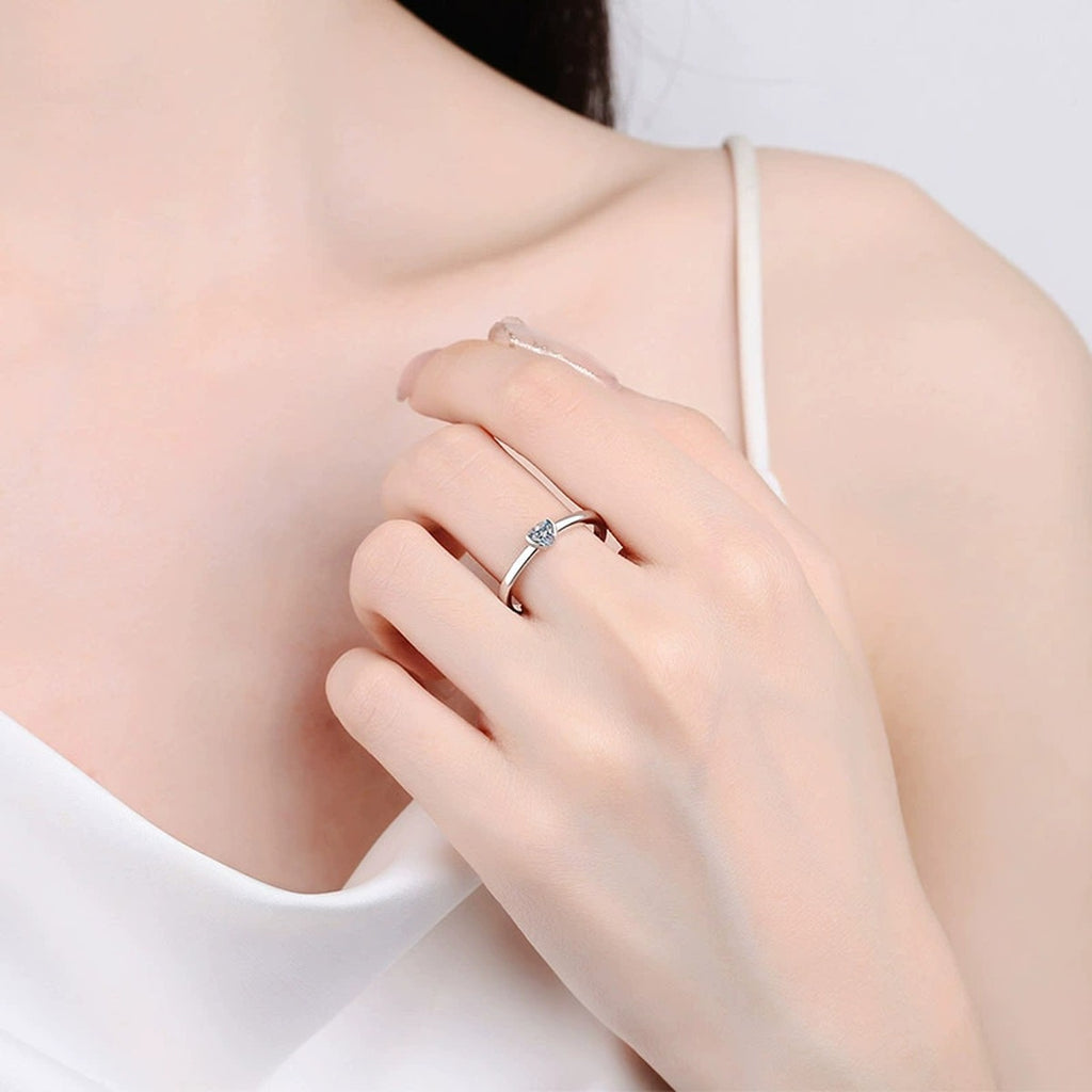 Heart Cut Moissanite Ring worn on hand to show scale and ring profile