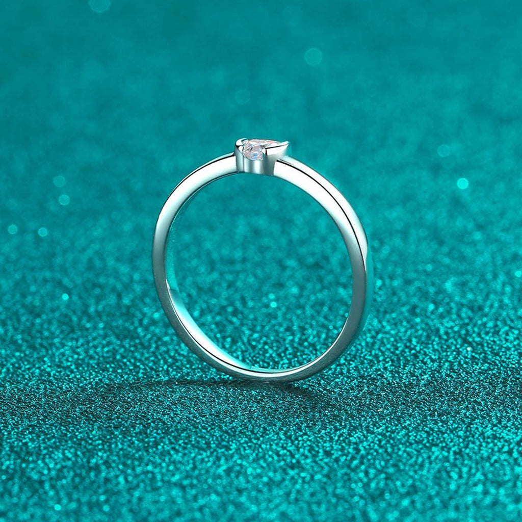 Heart Cut Moissanite Ring product view showing moissanite setting and rhodium finish