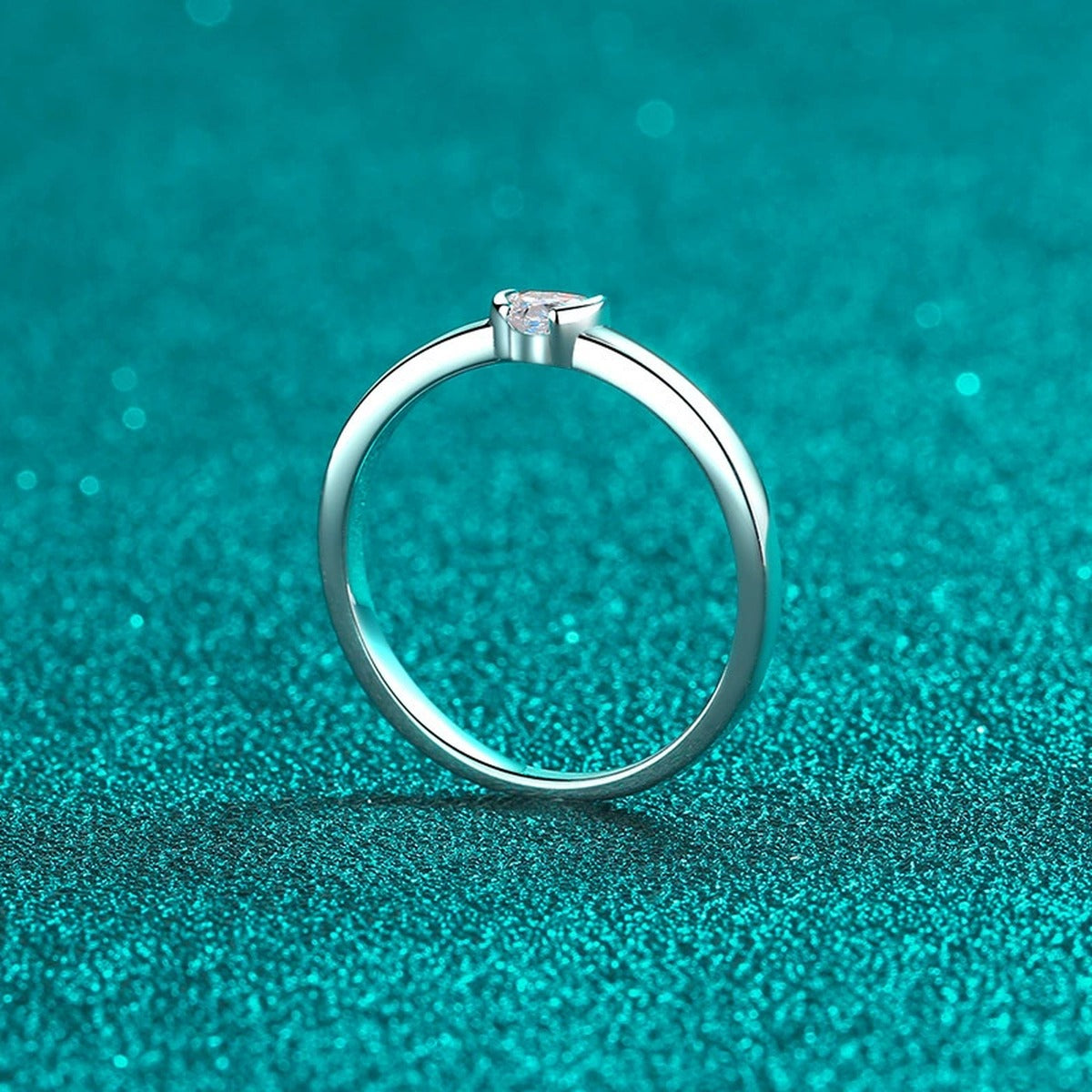 Heart Cut Moissanite Ring product view showing moissanite setting and rhodium finish