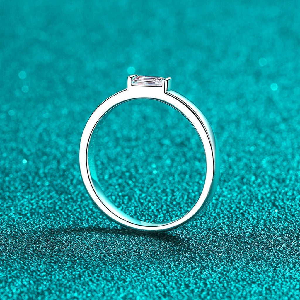 Emerald Cut Moissanite Band Ring product view showing moissanite setting and metal finish