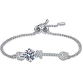 Knot Moissanite Adjustable Bracelet with CZ in Rhodium-Plated S925 sterling silver white background product photo showing bracelet shape and moissanite setting