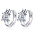 Princess and Round Moissanite Huggie Hoop Earrings in Rhodium-Plated S925 sterling silver white background product photo showing the pair, stone shape, and huggie hoop earrings silhouette